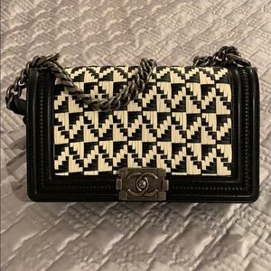 Chanel black and white medium boy bag silver h/w